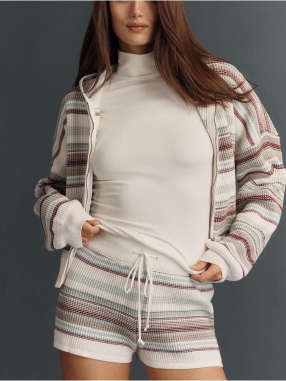 Daily Practice by Anthropologie Thermal Knit Stripe Shorts in Neutral